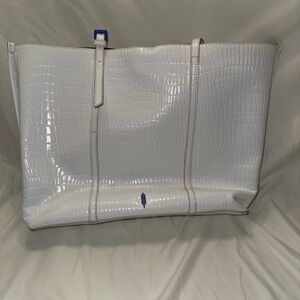 Thacker White Crocodile-Embossed Tote Bag